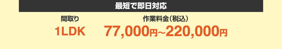 最短で即日対応 間取り1LDK 作業料金(税込)77,000円〜220,000円